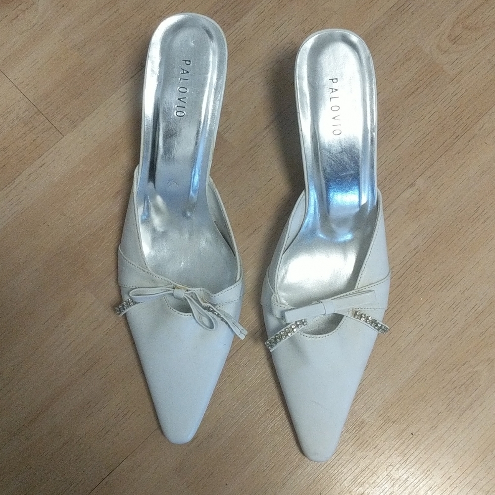 White dressy mules